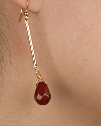 Red and gold dangle earrings with natural jasper stone