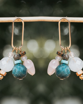 Treehut natural stone earrings with apatite, amazonite and rose quartz stones