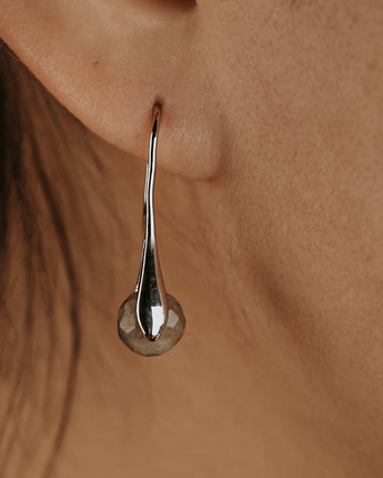 Silver and gray natural labradorite drop earrings 