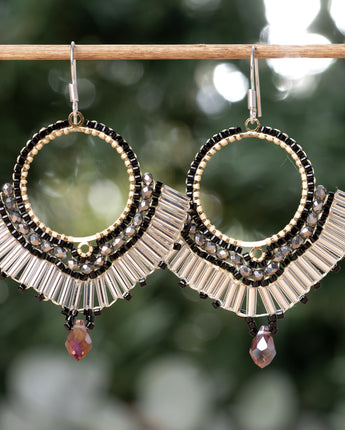 Treehut Silver and black handmade quartz crystal bead earrings 