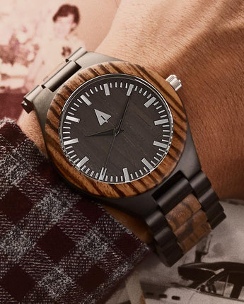 Classic Black Stainless Zebrawood Theo Men's Wooden Watch        