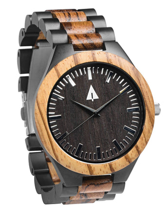 Classic Black Stainless Zebrawood Theo Men's Wooden Watch        