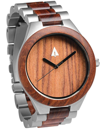 Silver Stainless Redwood Coral Men's Wooden Watch