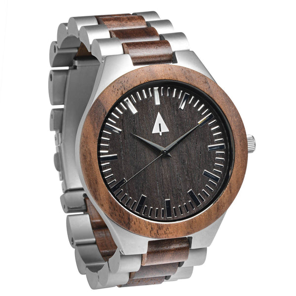 Classic Silver Stainless Walnut Theo Men's Wooden Watch 