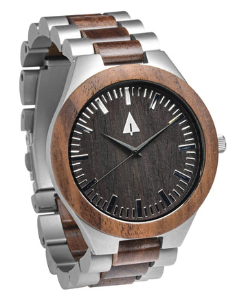 Classic Silver Stainless Walnut Theo Men's Wooden Watch 