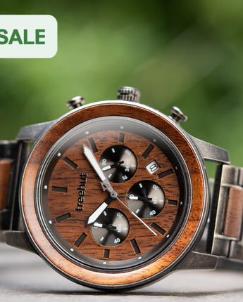 Huxley Rustic Walnut Men's Chrono Stainless Steel Wooden Watch