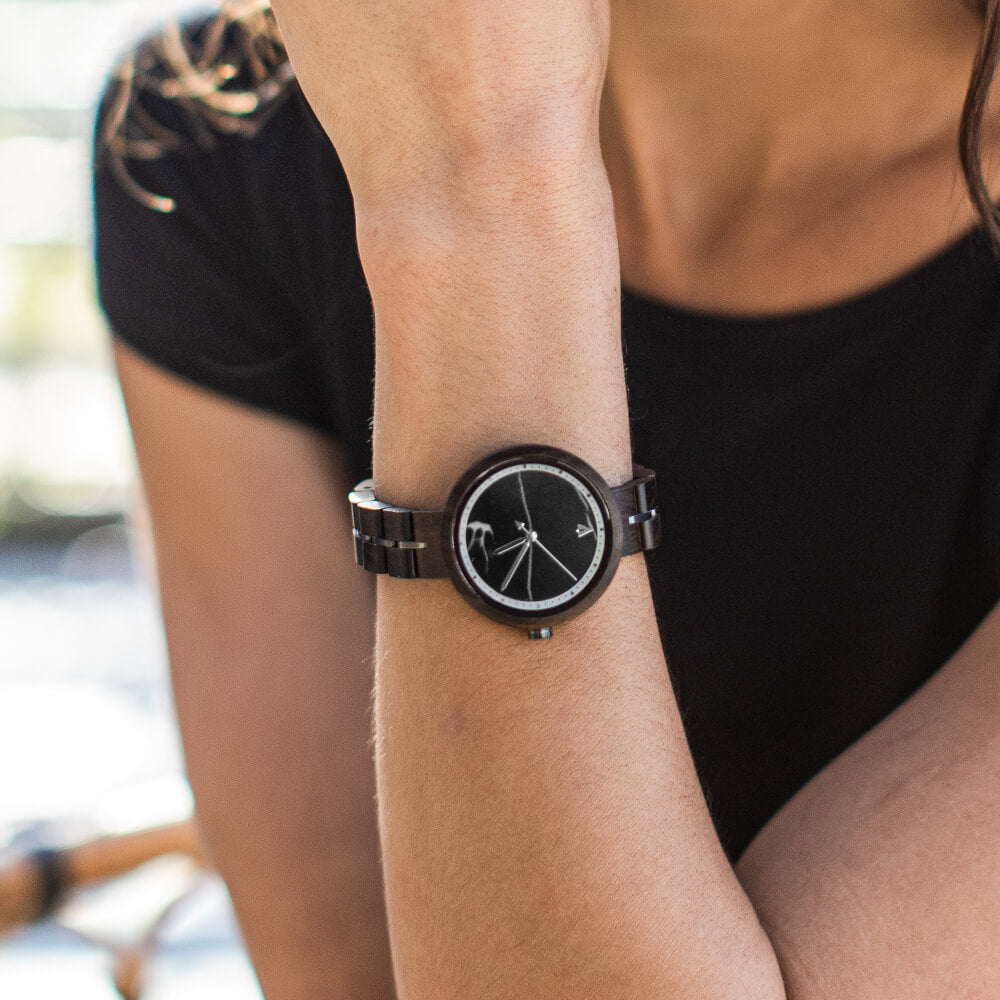 Theory Black Marble Monochrome Women's Wooden Watch