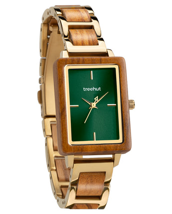 Lola Olive Gold Green Women's Stainless Steel Wooden Watch