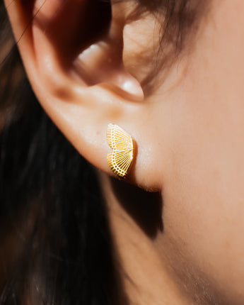Delicate tiny gold plated butterfly wing studs for her