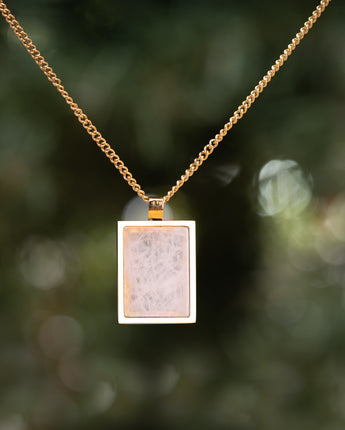 Gold plated natural rose quartz stone rectangle shaped necklace 