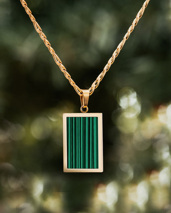 18k gold plated necklace with green malachite pattern rectangle pendant 
