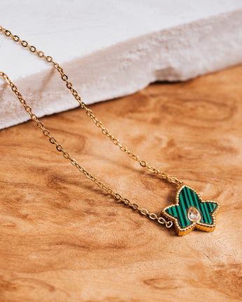 Treehut gold plated necklace with malachite green pendant and gold chain 