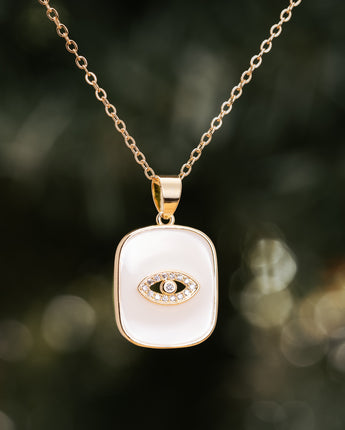 White and gold plated evil eye necklace 