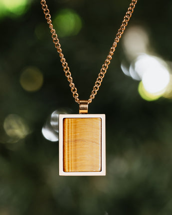 Brown and gold Natural tiger's eye rectangle pendant necklace 
