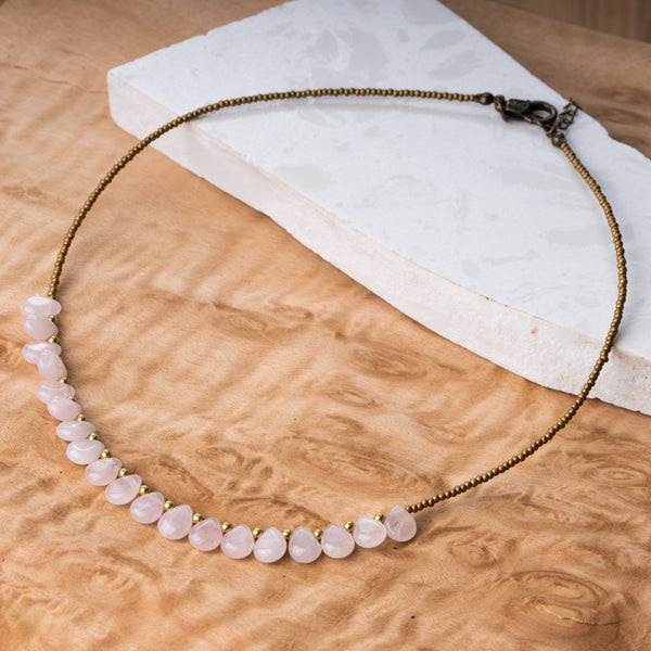 ★LECYTO★ Heartline Stone Beads NecklaceRose Pink Pink-Rhodochrosite-Bead-