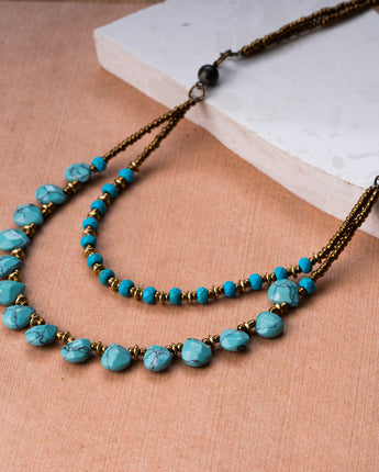 Handmade natural blue turquoise stone necklace. Natural stone gift for her. Natural stone jewelry 