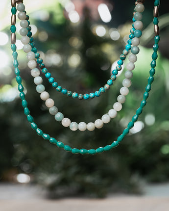 Handmade natural turquoise stone and amazonite stone necklace. Blue and white natural stone necklace 