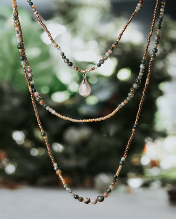 Treehut natural stone wrap around necklace with natural onyx, amazonite and jasper stones
