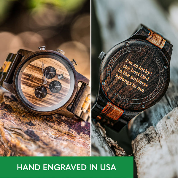 Matte Black Stainless Steel & Zebra Wood Watch from The Wood Reserve
