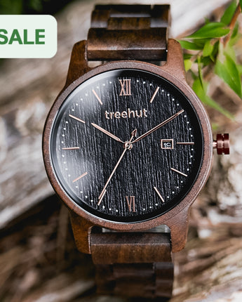 TREEHUT engraved wood watch | Brown Yellow | Mens Watch | Marble