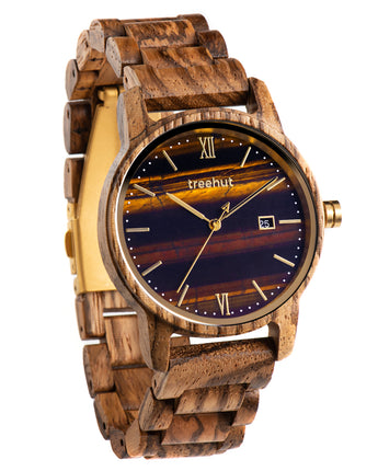 Odyssey Tiger Eye Zebrawood Men's Marble Wooden Watch