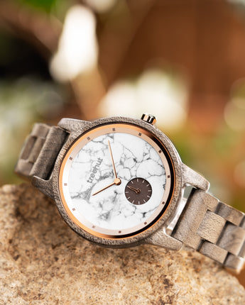 Paradise Grey Maple White Marble Women's Wooden Watch