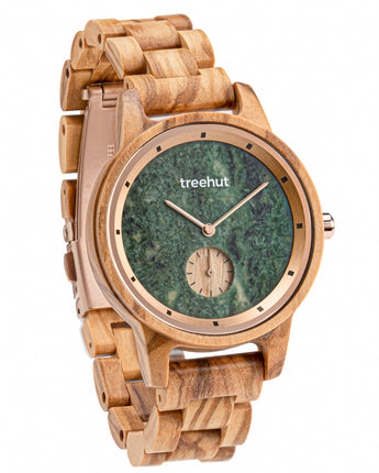 Paradise Olive Green Marble Women's Wooden Watch