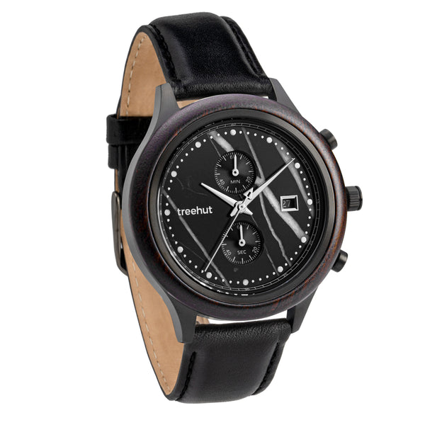 Rise Ebony Marble Black Men's Stainless Steel Wooden Watch