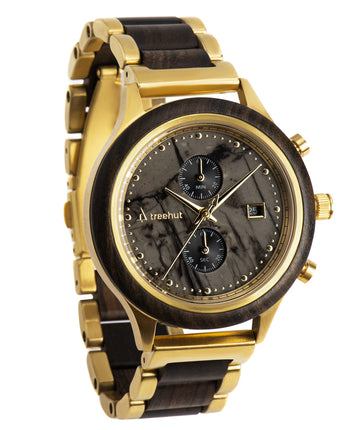 Rise Ebony Marble Gold Men's Stainless Steel Wooden Watch