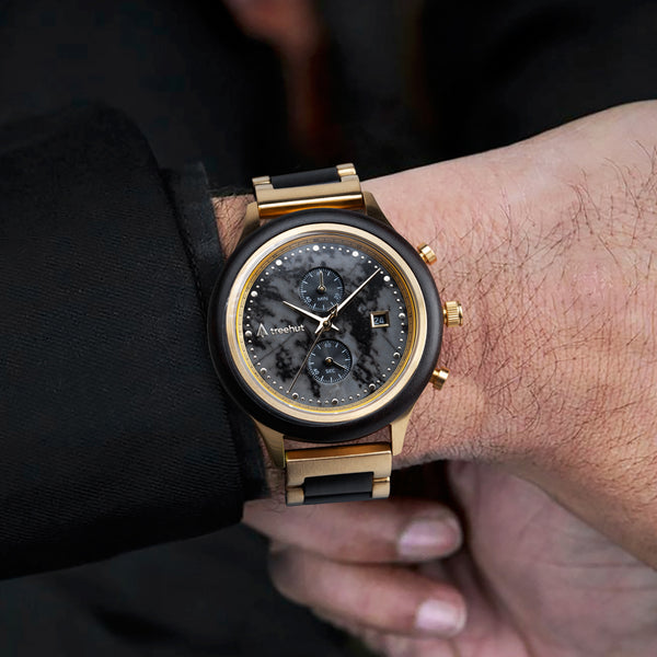 wood and stainless steel watch for men
