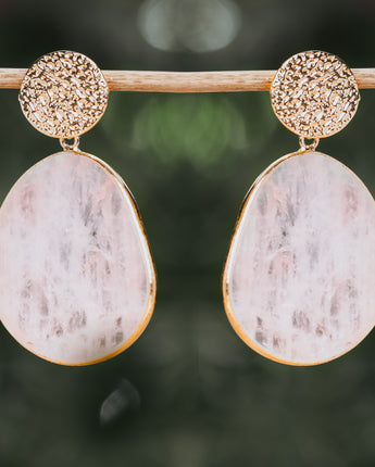 Pink and gold natural rose quartz crystal earrings