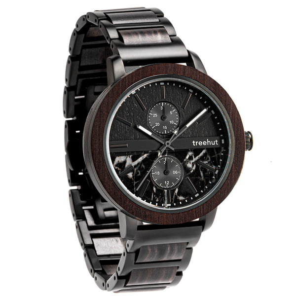 Tao Marble Ebony Monochrome Men's Stainless Steel Wooden Watch