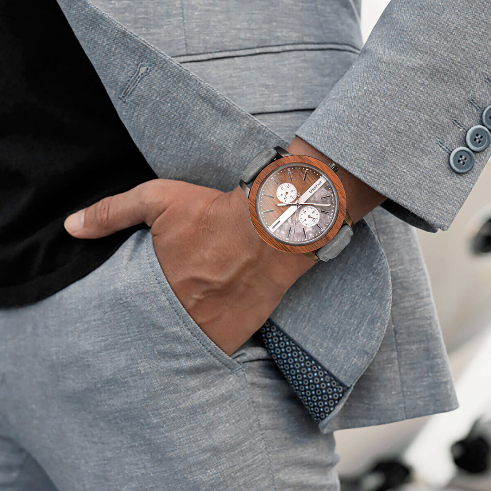 Tao Marble Vintage Grey Men's Stainless Steel Wooden Watch