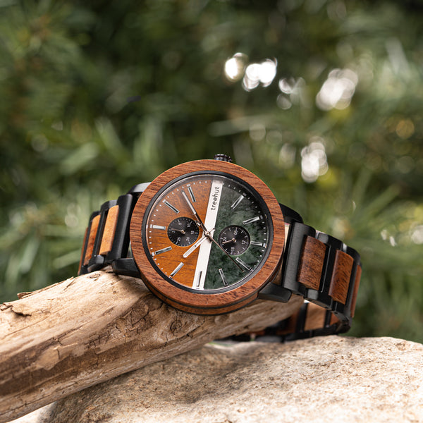 Tao Green Marble Koa Men’s Stainless Steel Wooden Watch