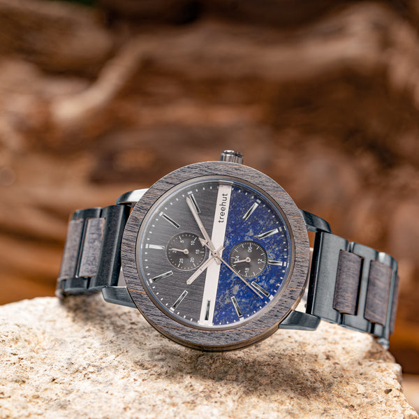 Tao Blue Marble Grey Maple Men’s Stainless Steel Wooden Watch