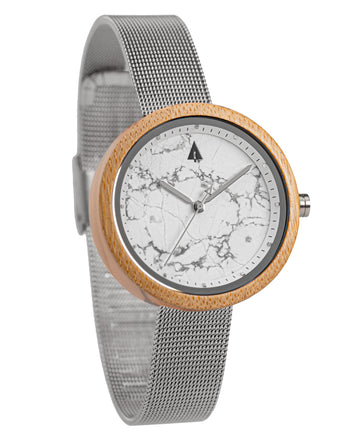 Theory Silver Bamboo Marble Women's Stainless Steel Wooden Watch