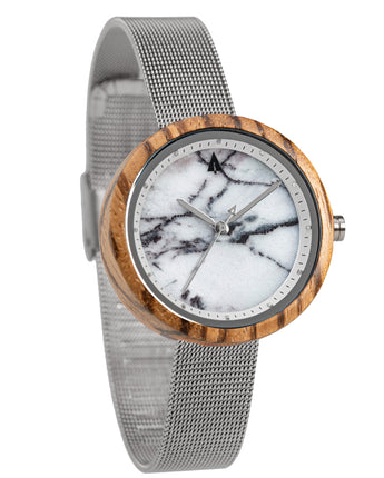 Theory Silver Zebrawood Marble Women's Stainless Steel Wooden Watch