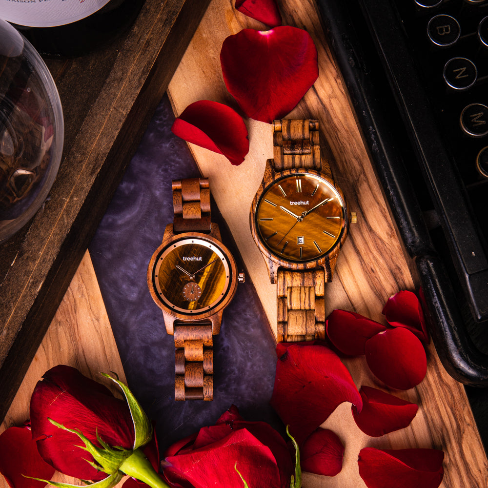 Couples Zebrawood Tiger Eye Couples Wooden Watch