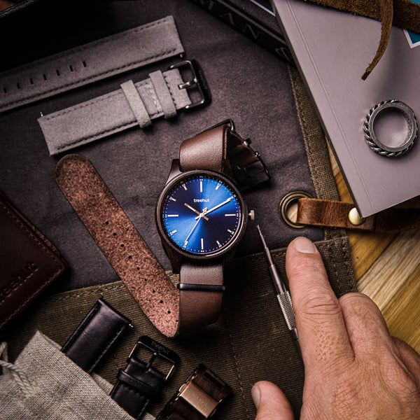 Black Blue | Mens Watch | Ebony - TREEHUT Wood Watches