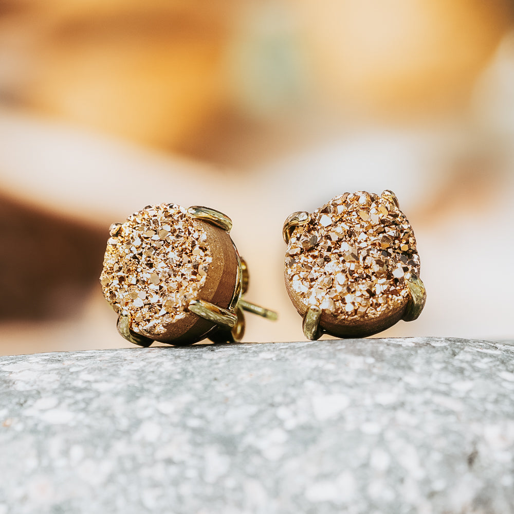 TREEHUT Earrings, Women, Rosegold, Natural Druzy Stone, Bloom Rose Gold  Druzy Earrings, Round Stone With Prong Setting, Stud Earrings