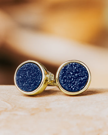 Geo Blue Round Druzy Stud Women's Stone Earring
