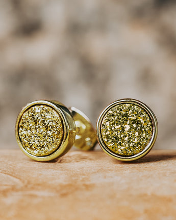 Geo Gold Round Druzy Stud Women's Stone Earring