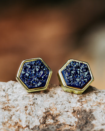 Geo Royal Blue Hex Druzy Earrings Women's Stone Earring