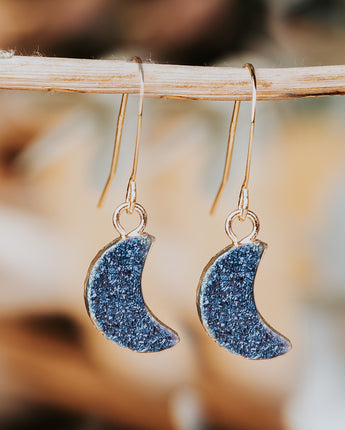Crescent Blue Druzy Earrings Women's Stone Earring
