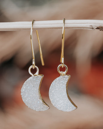 Crescent White Druzy Earrings Women's Stone Earring