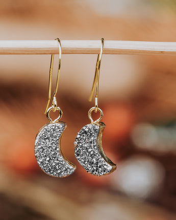 Crescent Silver Druzy Earrings Women's Stone Earring