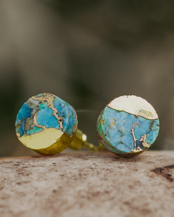 Lakeside Round Turquoise Stud Earrings Women's Stone Earrings