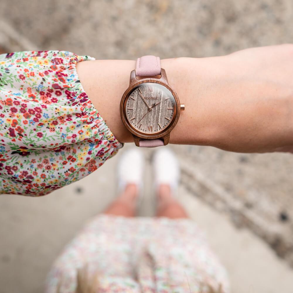 Odyssey Women's Walnut Pink Women's Wooden Watch