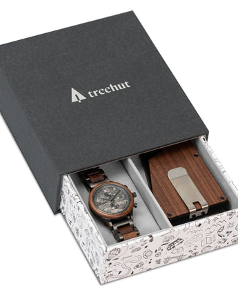 Rise X Limitless Gift Set for Men with wooden watch and RFID blocking wood wallet 