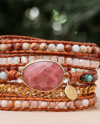 Pink Rhodonite Stone Wrap Bracelet